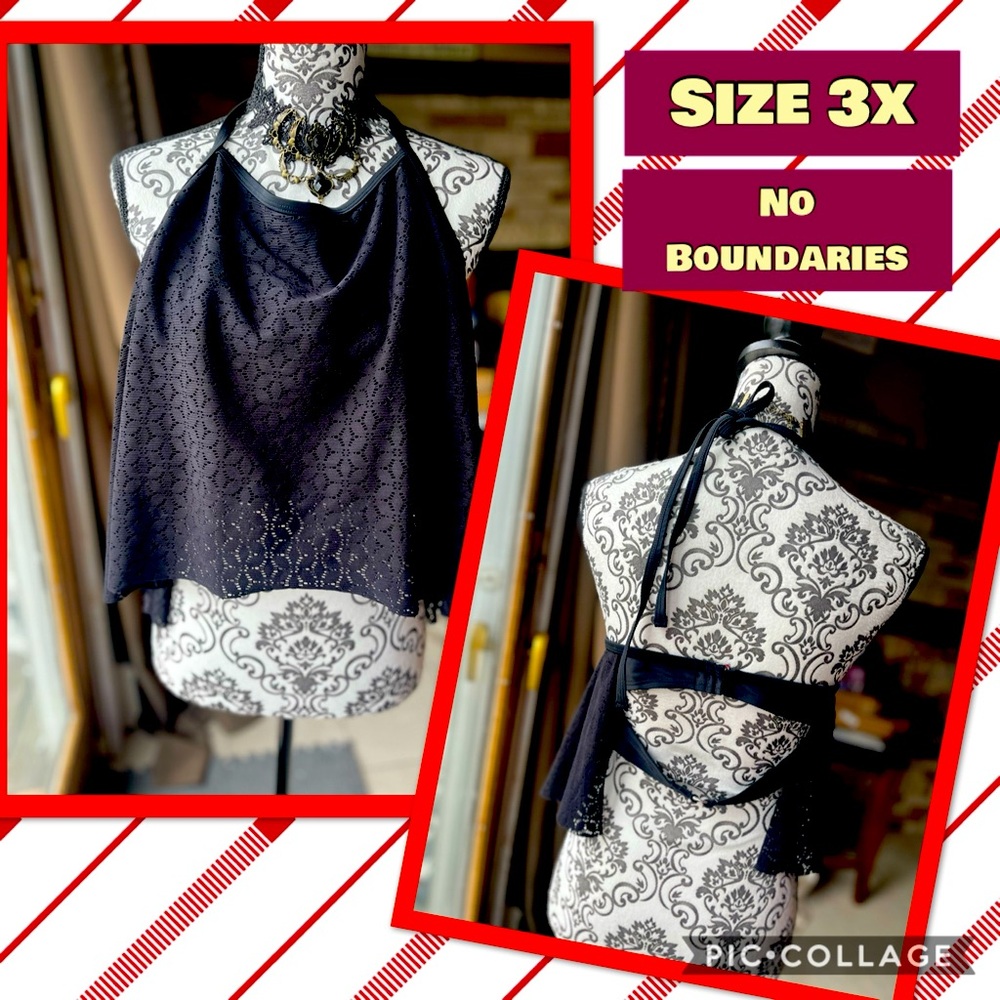 No Boundaries Black lace bathing swim Halter beach Top sz 3 So comfy & flowing